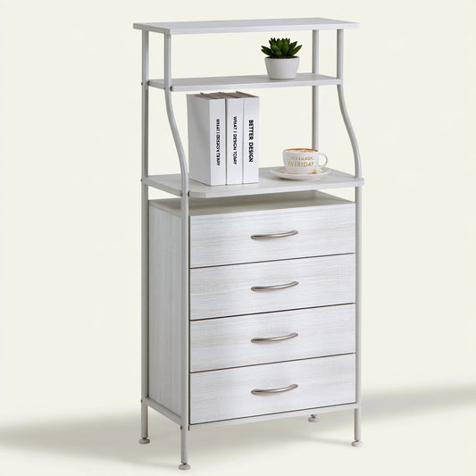 Baule portaoggetti dalle linee essenziali, colore grigio chiaro e bianco