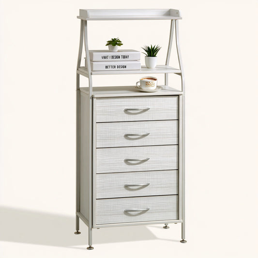 Baule portaoggetti dalle linee essenziali, colore grigio chiaro e bianco