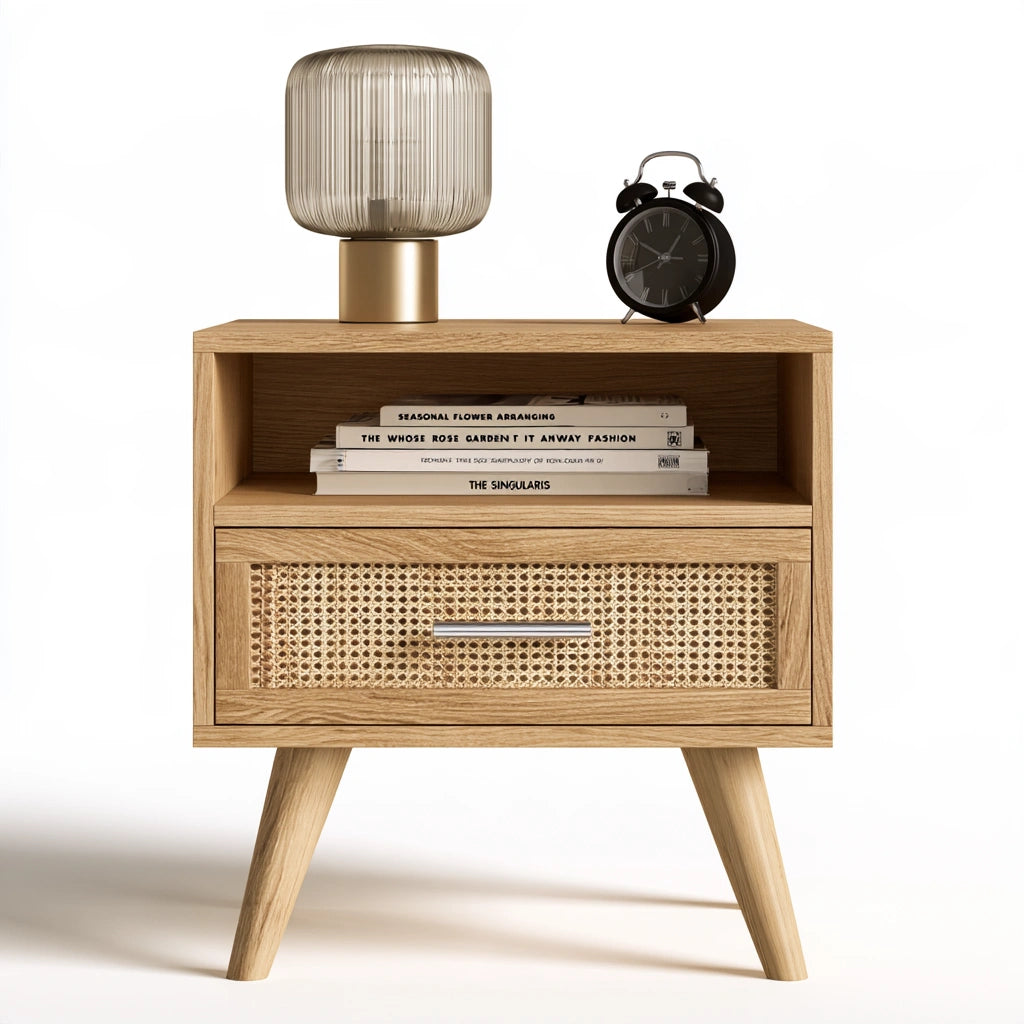 Comodino in legno finitura rovere, colore marrone chiaro