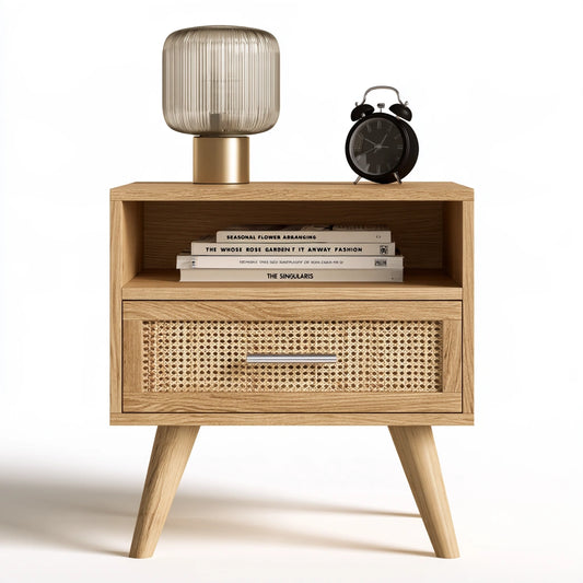 Comodino in legno finitura rovere, colore marrone chiaro
